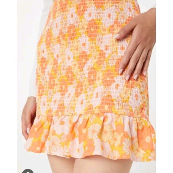 Cotton On Orange Floral Ruffle Skirt Small Smocked Beach - Picture 1 of 8